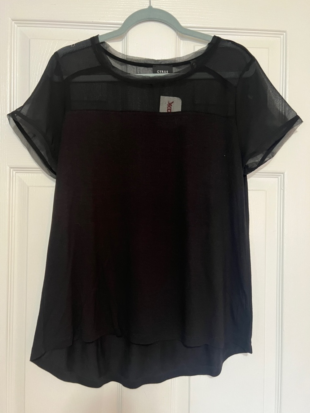 Cyrus Black Short-Sleeve Sheer Yoke Blouse